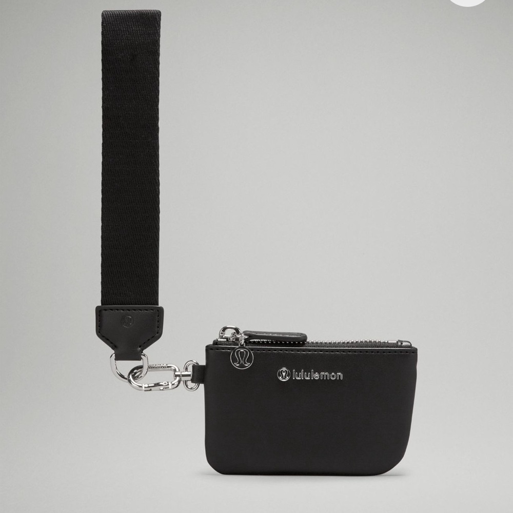 🍋LULULEMON Dual Pouch Wristlet Leather Alternative Black/Silver - Picture 9 of 10